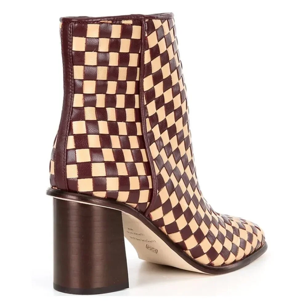 NEW Antonio Melani Vance Leather Checkered Print Dress Bootie Sz. 5